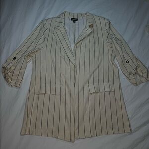 MESSINI Linen Blazer Large Beige Half Sleeve - Shoulder Pads - Business Formal